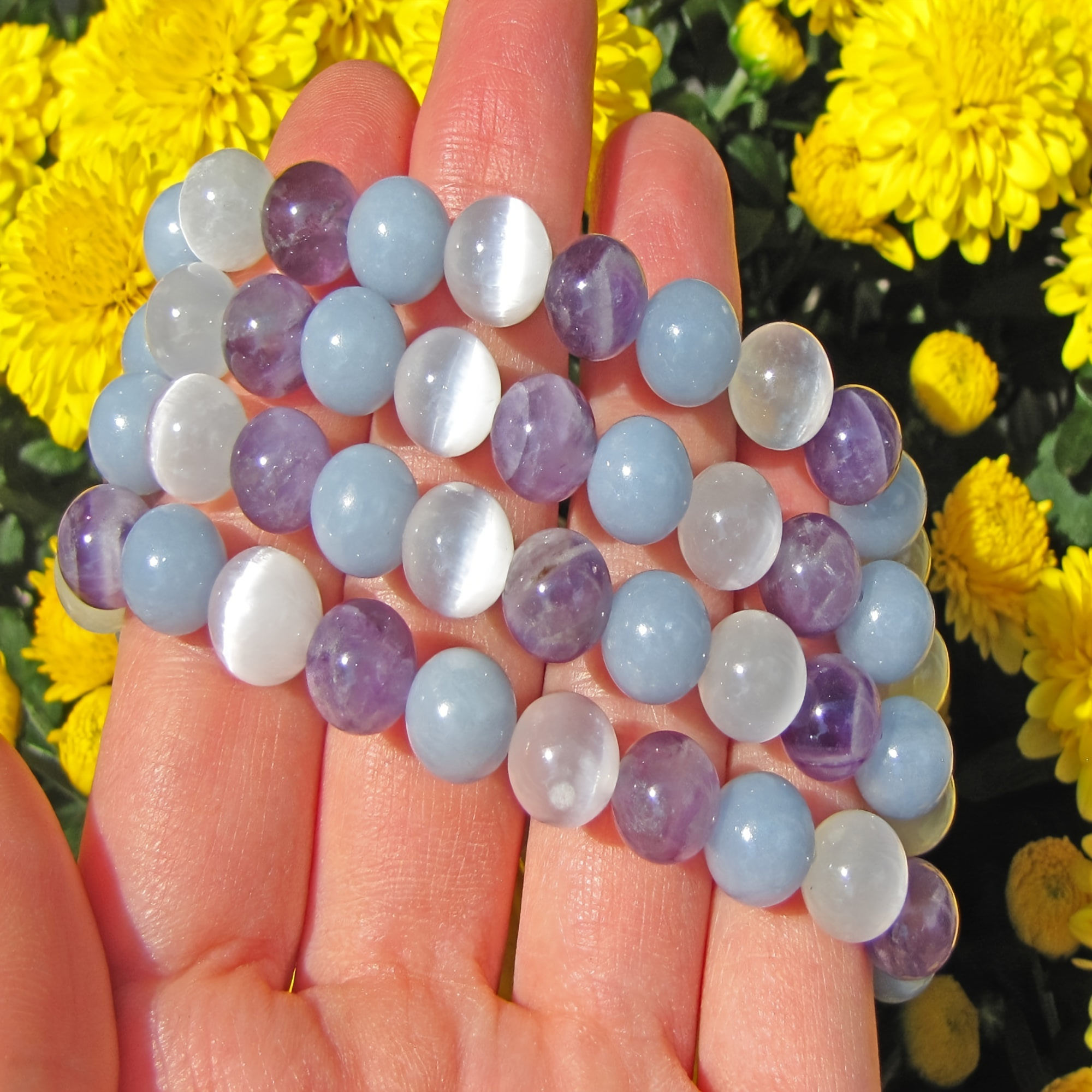 Handmade Angelite & Amethyst Beaded Bracelet, Elegant Gift